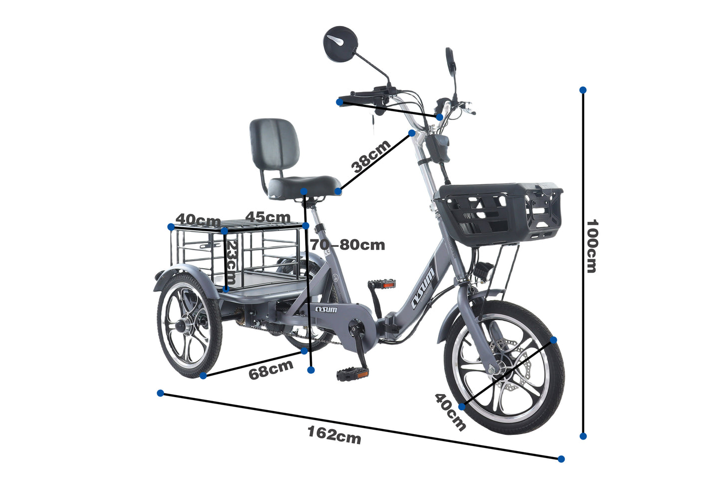 Foldable cargo e-trike - 48v 350w rear-drive, top speed 25km/h, 16 inch tire