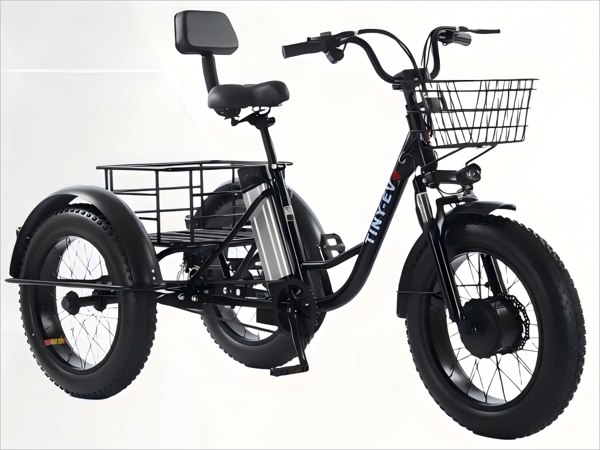 More practical fat tire electric tricycle - 600Wh, 50km range, top speed 20km/h, 20"-Black color