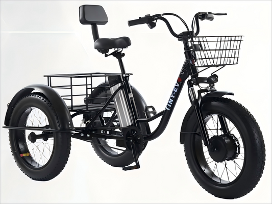 More practical fat tire electric tricycle - 600Wh, 50km range, top speed 20km/h, 20"-Black color