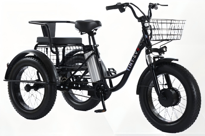 More practical fat tire electric tricycle - 600Wh, 50km range, top speed 20km/h, 20"-Black color